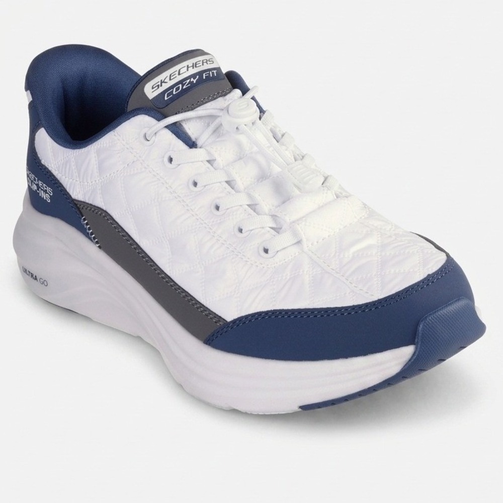 Skechers Cozy Fit Sneakers Mens 9.5 Slip ins Foam Cozy Air Cooler White Navy - Picture 2 of 5